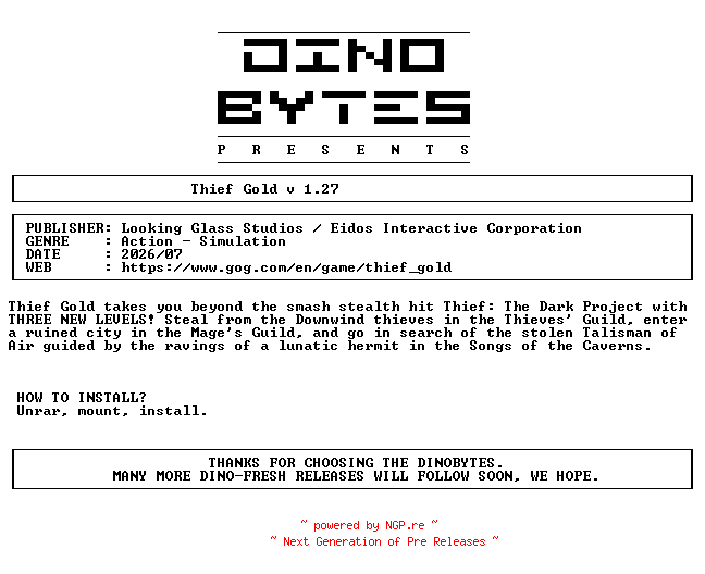 NFO for the release Thief_Gold_v1.27_GOG-DINOByTES by DINOByTES