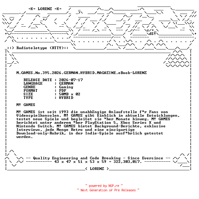 NFO for the release M.GAMES.No.395.2026.GERMAN.HYBRID.MAGAZINE.eBook-LORENZ by LORENZ