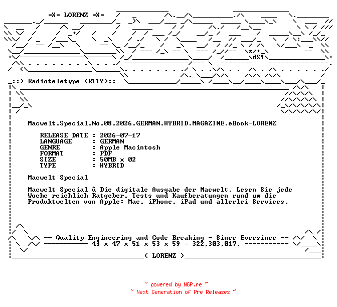 NFO for the release Macwelt.Special.No.08.2026.GERMAN.HYBRID.MAGAZINE.eBook-LORENZ by LORENZ