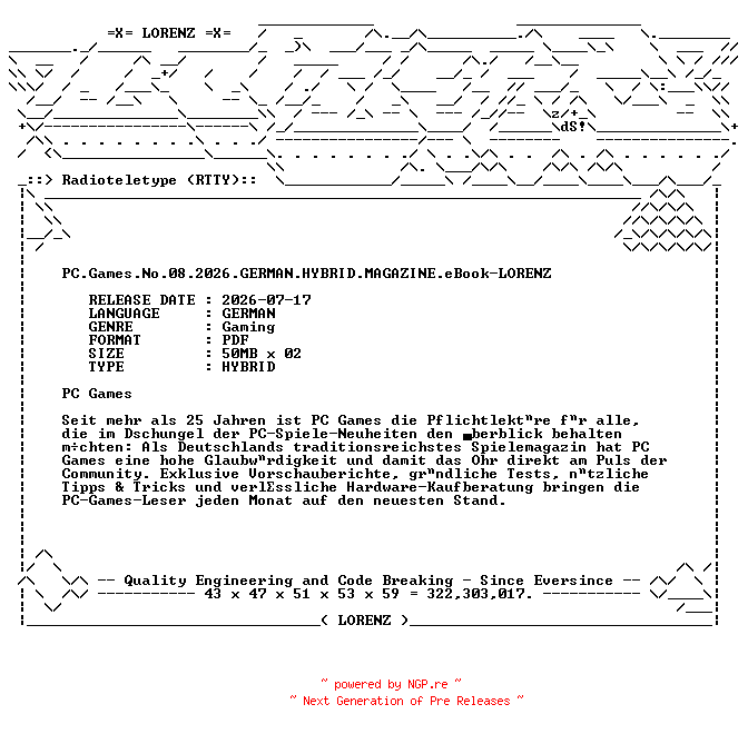 NFO for the release PC.Games.No.08.2026.GERMAN.HYBRID.MAGAZINE.eBook-LORENZ by LORENZ