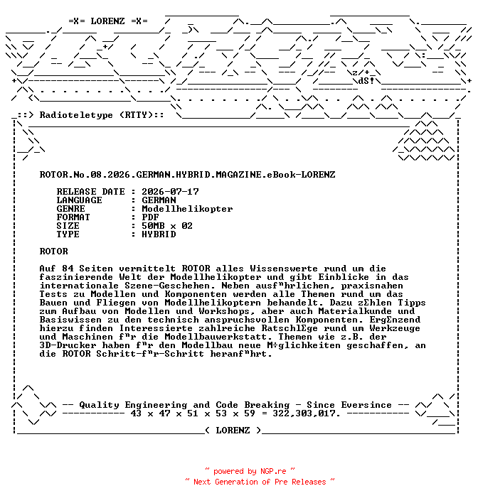 NFO for the release ROTOR.No.08.2026.GERMAN.HYBRID.MAGAZINE.eBook-LORENZ by LORENZ