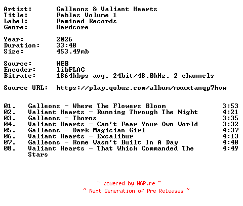 NFO for the release Galleons_And_Valiant_Hearts-Fables_Volume_1-Split-24BIT-WEB-FLAC-2026-VEXED by VEXED