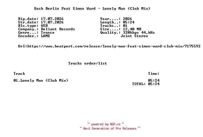 NFO for the release Dash_Berlin_Feat_Simon_Ward_-_Lonely_Man_(Club_Mix)-SINGLE-WEB-2026-FMC by FMC