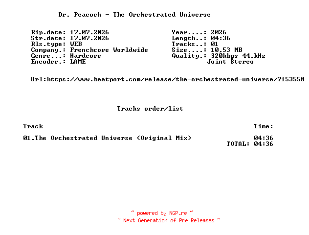 NFO for the release Dr._Peacock_-_The_Orchestrated_Universe-(FWWSGL85ALL)-SINGLE-WEB-2026-FMC by FMC