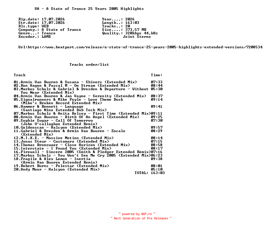 NFO for the release VA_-_A_State_Of_Trance_25_Years_2005_Highlights-(ARDI4694)-WEB-2026-FMC by FMC