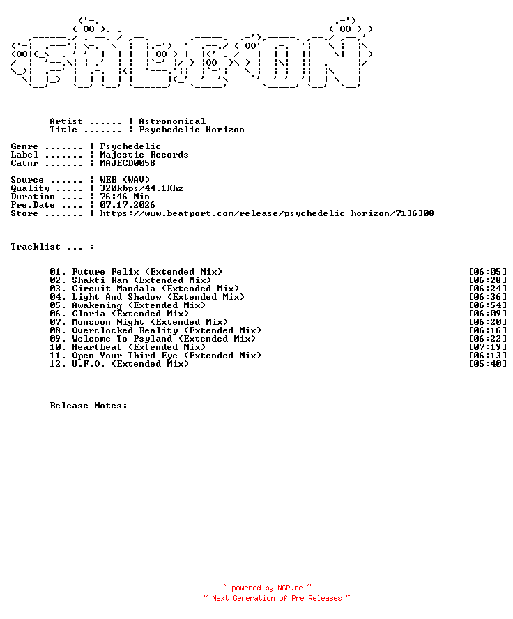 NFO for the release Astronomical-Psychedelic_Horizon-(MAJECD0058)-WEB-2026-FALCON by FALCON