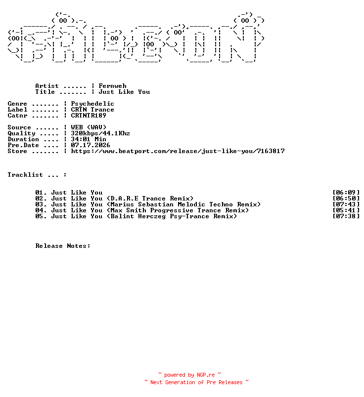 NFO for the release Fernweh-Just_Like_You-(CRTNTR189)-WEB-2026-FALCON by FALCON