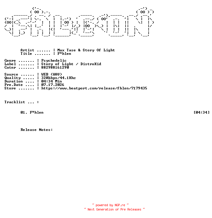 NFO for the release Max_Tase_And_Story_Of_Light-Fuehlen-(882988161290)-SINGLE-WEB-2026-FALCON by FALCON