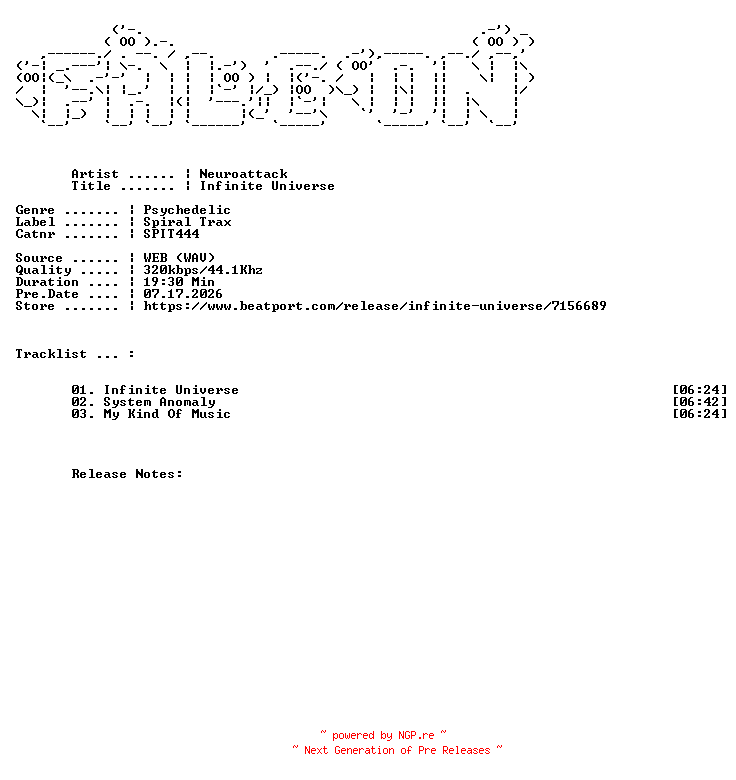NFO for the release Neuroattack-Infinite_Universe-(SPIT444)-WEB-2026-FALCON by FALCON