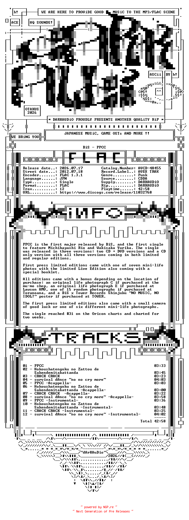 NFO for the release Bis-Ppcc-(AVCD-48455)-JP-CD-FLAC-2012-DARKAUDiO by DARKAUDiO