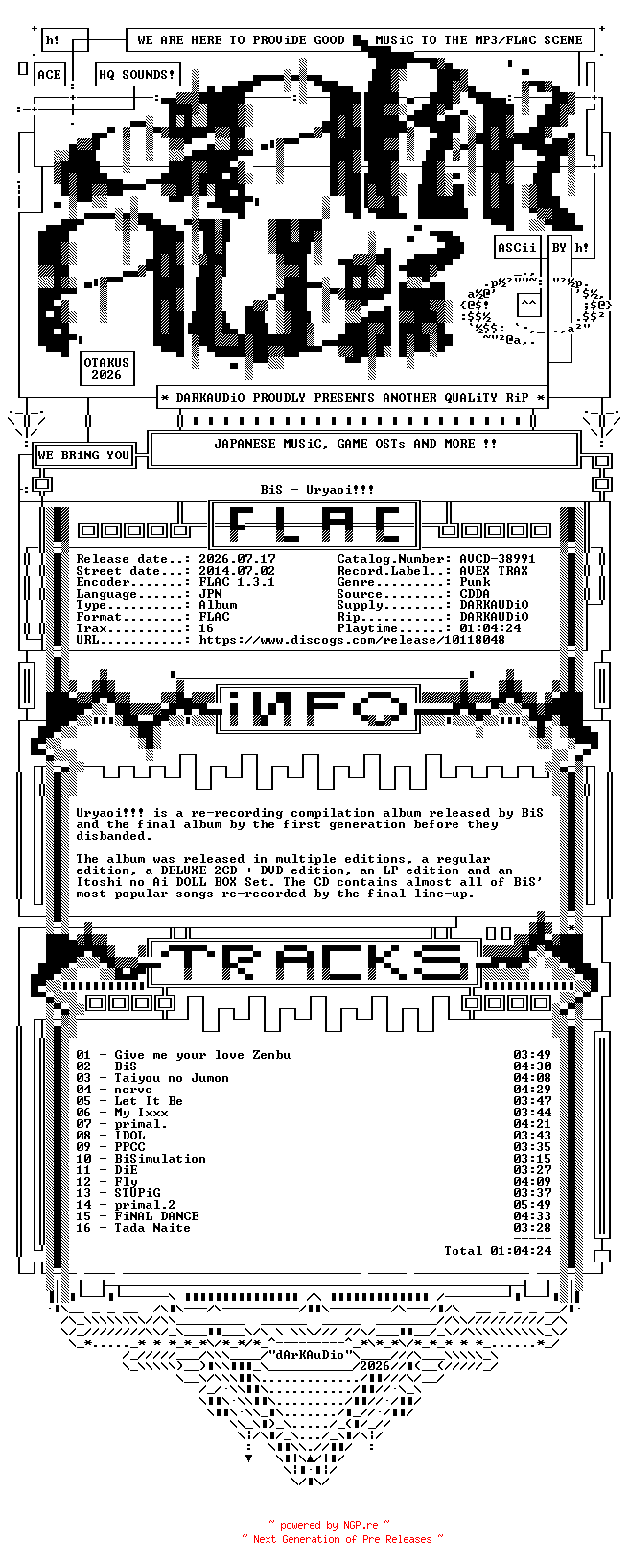 NFO for the release Bis-Uryaoi-(AVCD-38991)-JP-CD-FLAC-2014-DARKAUDiO by DARKAUDiO