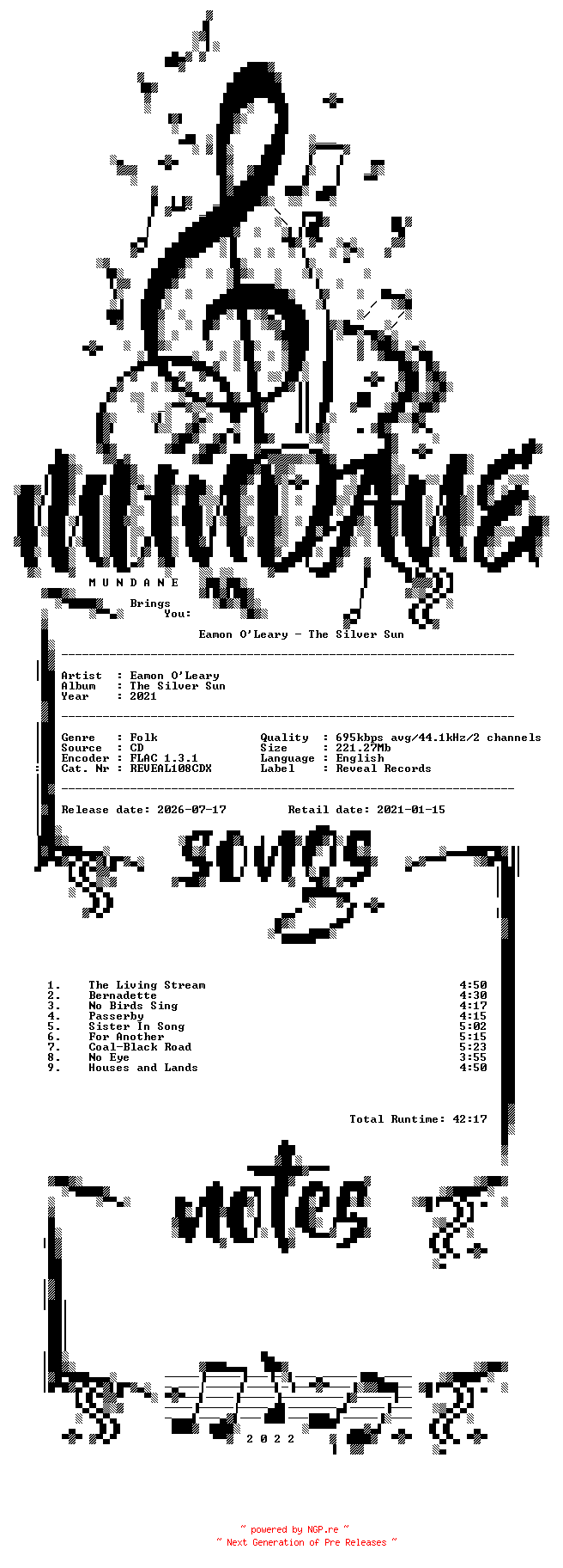 NFO for the release Eamon_Oleary-The_Silver_Sun-(REVEAL108CDX)-CD-FLAC-2021-MUNDANE by MUNDANE