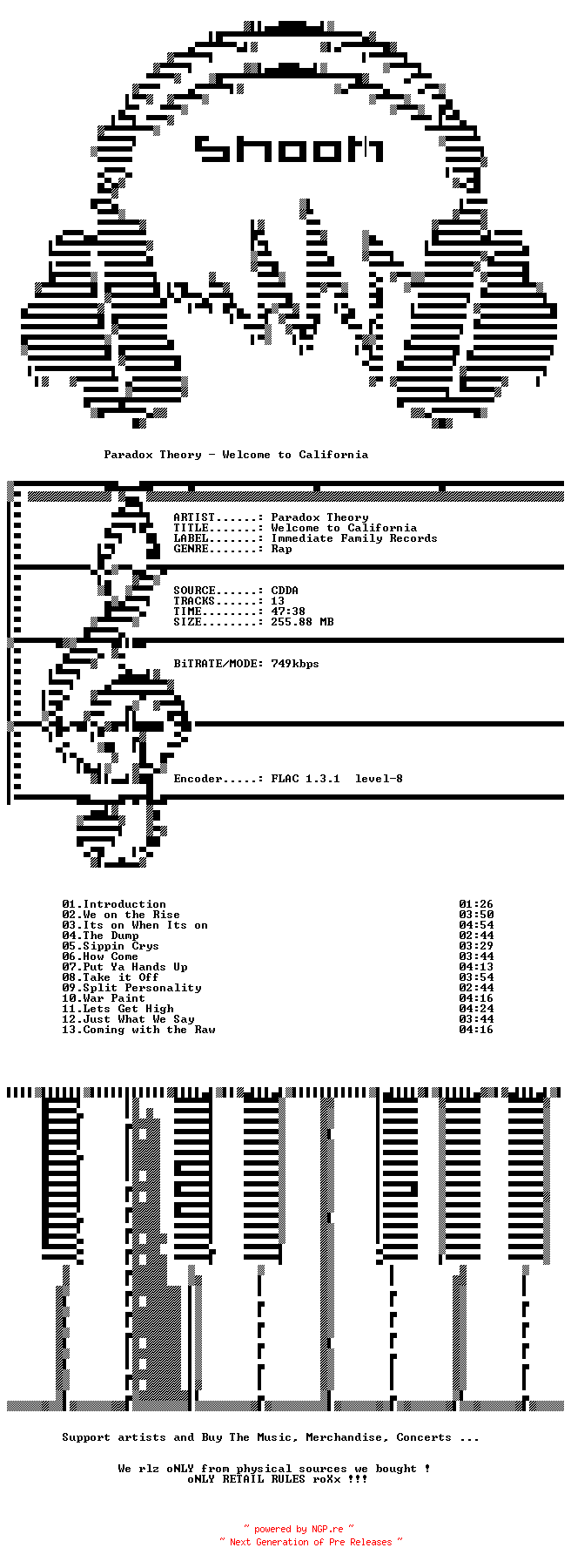 NFO for the release Paradox_Theory-Welcome_To_California-CD-FLAC-2006-SNOOK by SNOOK