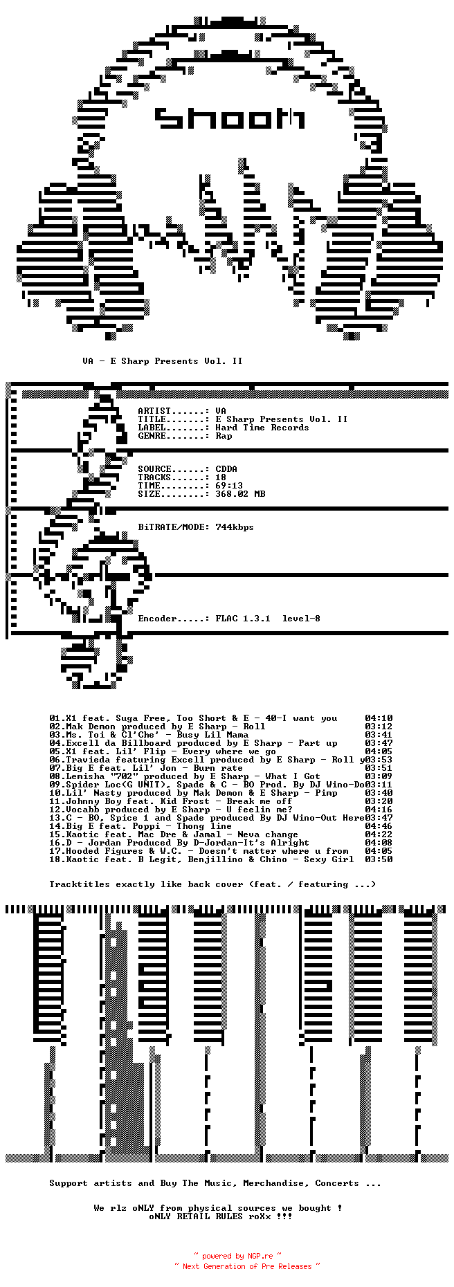 NFO for the release VA-E_Sharp_Presents_Vol._II-Bootleg-CD-FLAC-2007-SNOOK by SNOOK