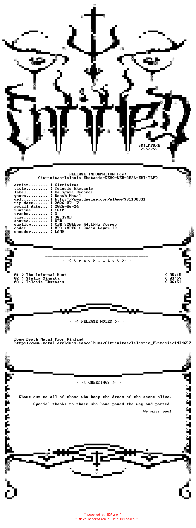 NFO for the release Citrinitas-Telesis_Ekstasis-DEMO-WEB-2026-ENTiTLED by ENTiTLED