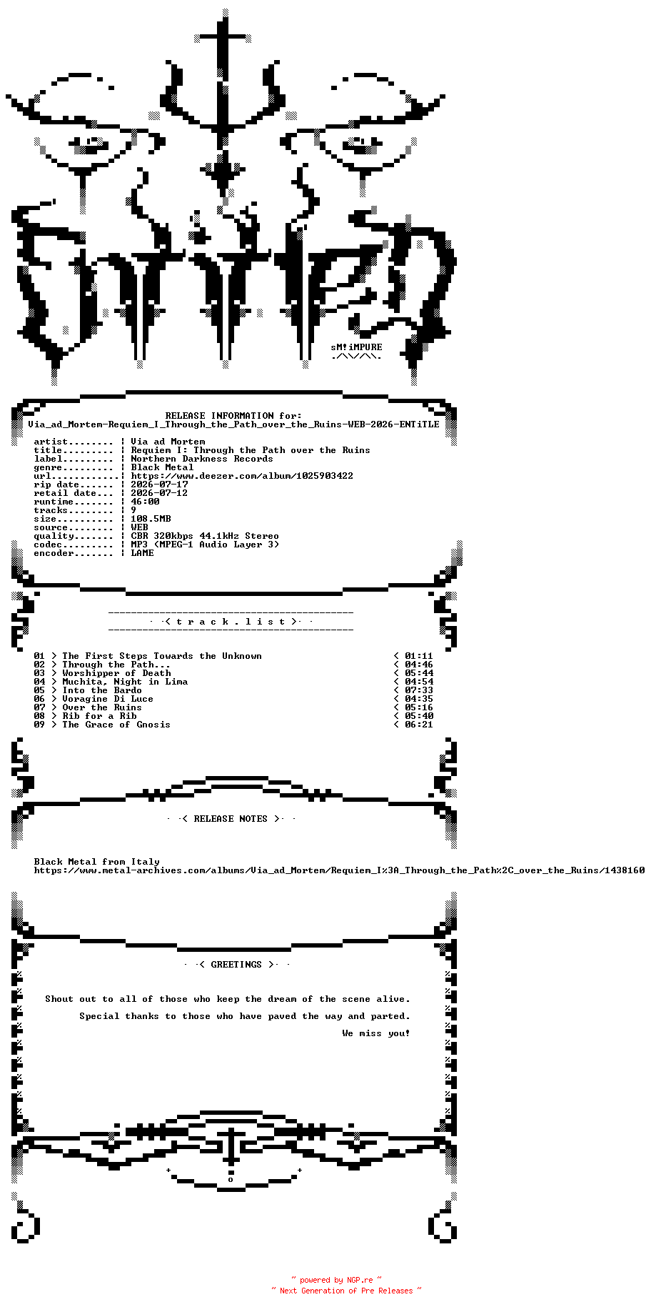 NFO for the release Via_ad_Mortem-Requiem_I_Through_the_Path_over_the_Ruins-WEB-2026-ENTiTLED by ENTiTLED