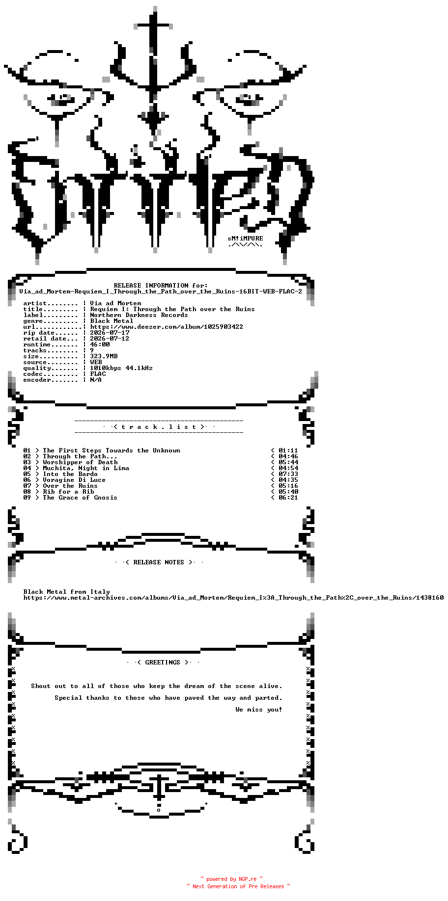 NFO for the release Via_ad_Mortem-Requiem_I_Through_the_Path_over_the_Ruins-16BIT-WEB-FLAC-2026-ENTiTLED by ENTiTLED