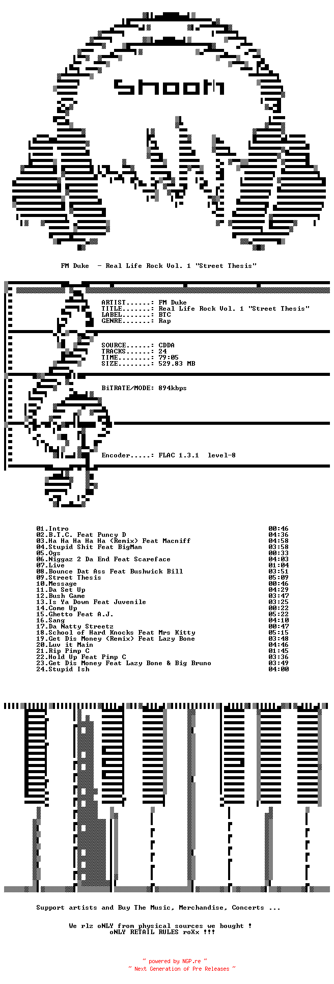 NFO for the release FM_Duke-Real_Life_Rock_Vol._1_Street_Thesis-CD-FLAC-2010-SNOOK by SNOOK
