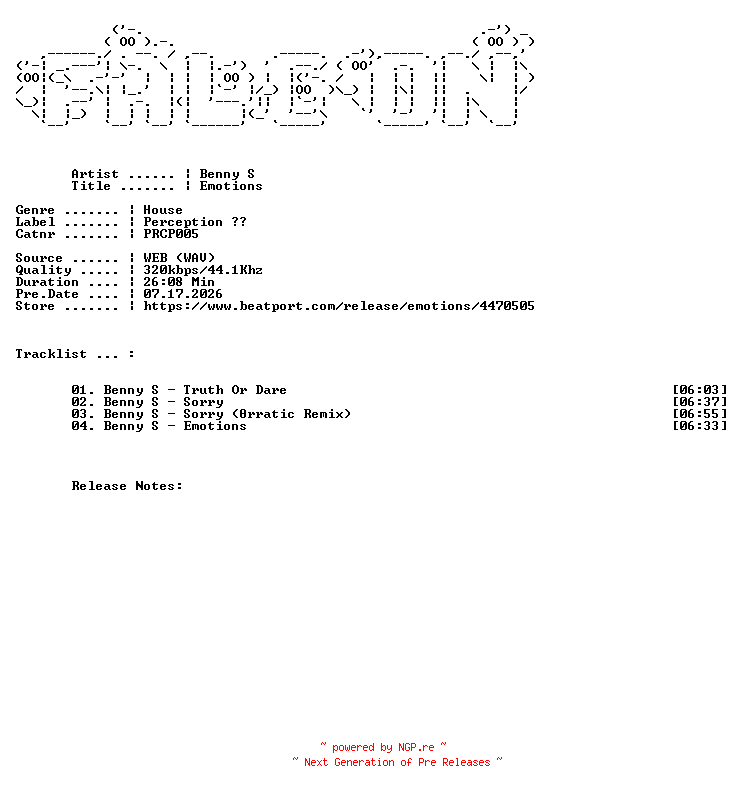 NFO for the release Benny_S-Emotions-(PRCP005)-WEB-2024-FALCON by FALCON