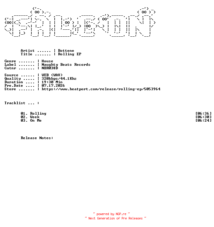 NFO for the release Bottene-Rolling_EP-(NBR038D)-WEB-2025-FALCON by FALCON
