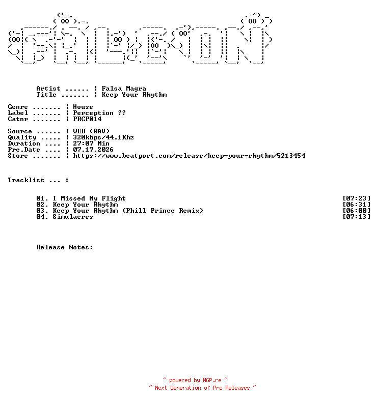 NFO for the release Falsa_Magra-Keep_Your_Rhythm-(PRCP014)-WEB-2025-FALCON by FALCON