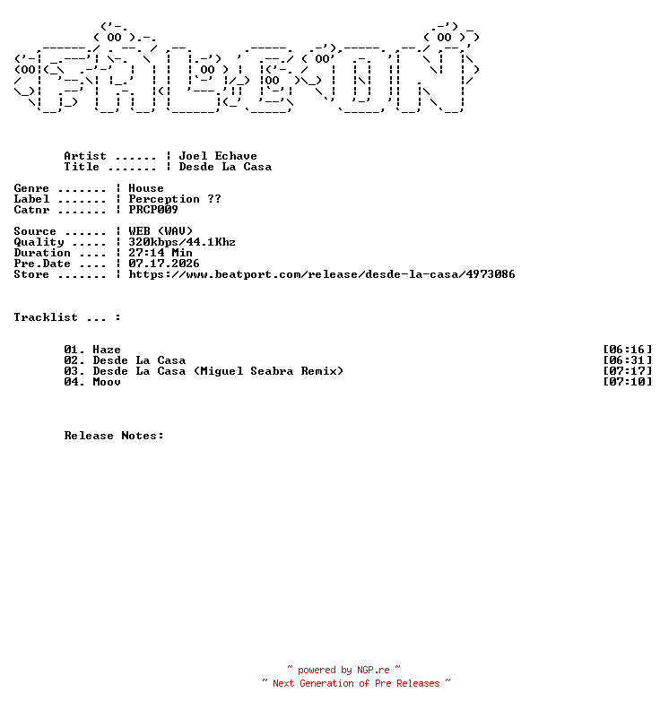 NFO for the release Joel_Echave-Desde_La_Casa-(PRCP009)-WEB-2025-FALCON by FALCON