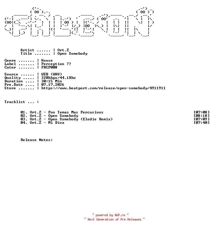 NFO for the release Ort.Z-Open_Somebody-(PRCP008)-WEB-2025-FALCON by FALCON