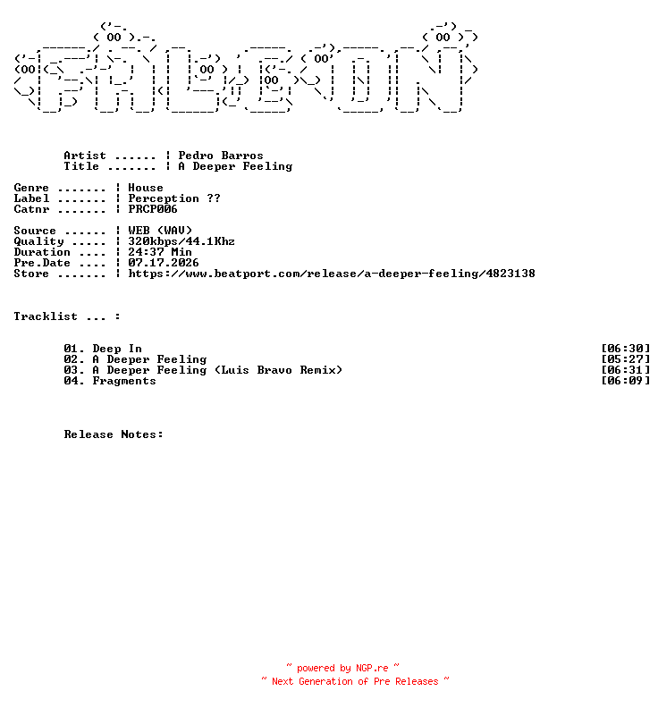 NFO for the release Pedro_Barros-A_Deeper_Feeling-(PRCP006)-WEB-2024-FALCON by FALCON