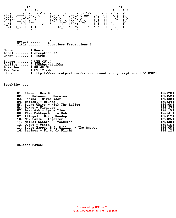 NFO for the release VA-Countless_Perceptions_3-(PRCP013)-WEB-2025-FALCON by FALCON