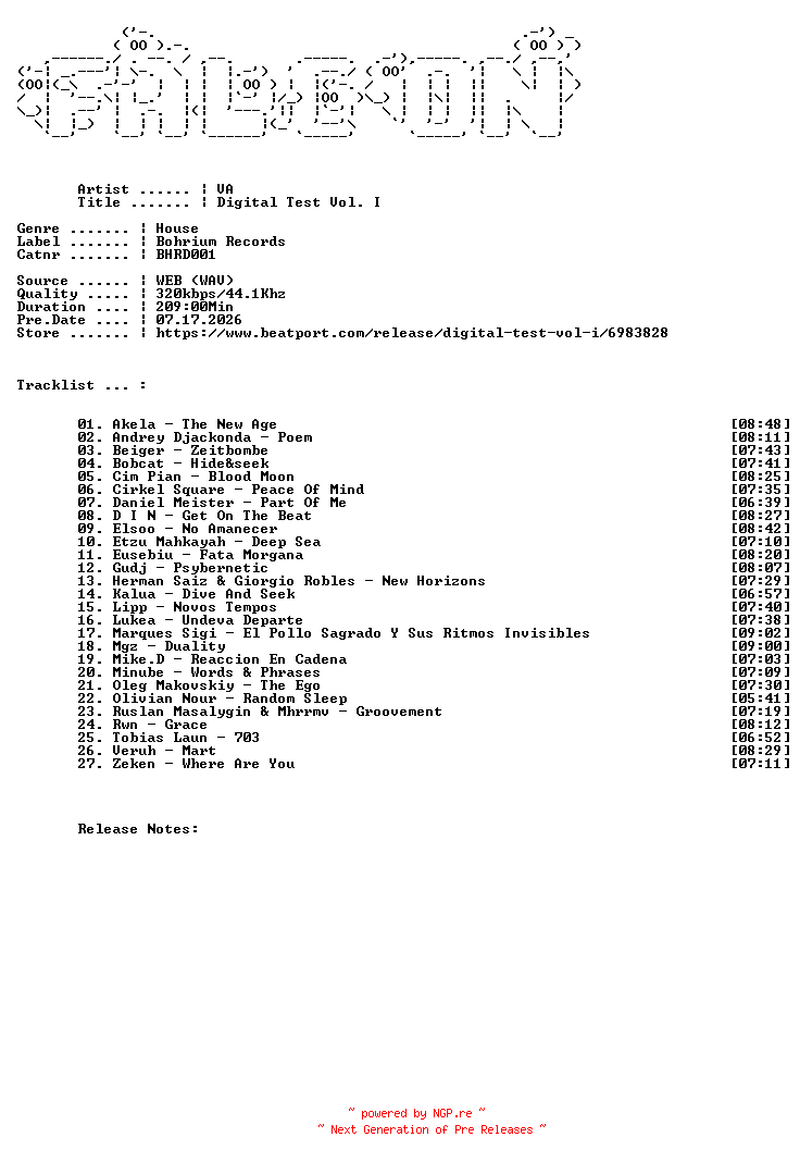 NFO for the release VA-Digital_Test_Vol._I-(BHRD001)-WEB-2026-FALCON by FALCON