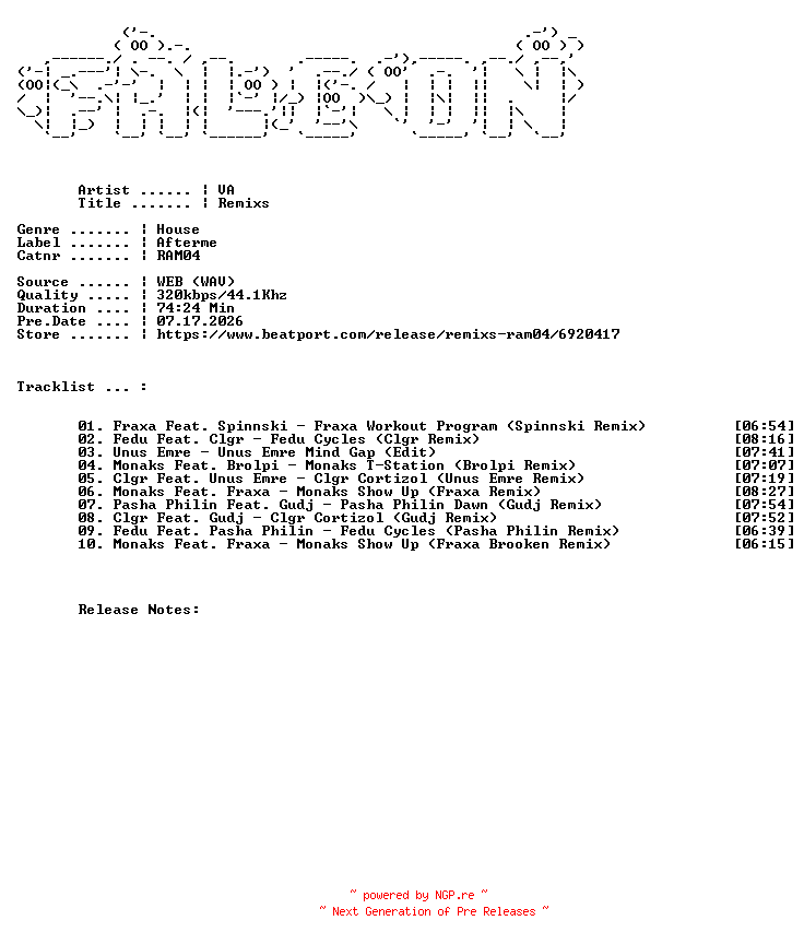 NFO for the release VA-Remixs-(RAM04)-WEB-2026-FALCON_INT by FALCON_INT