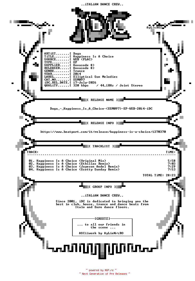 NFO for the release Daga_-_Happiness_Is_A_Choice-(ESM097)-EP-WEB-2014-iDC by iDC