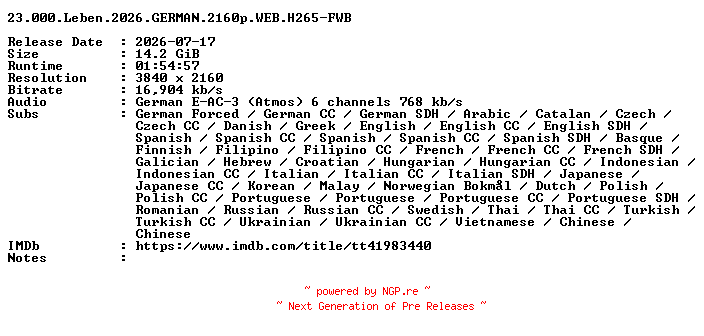 NFO for the release 23.000.Leben.2026.GERMAN.2160p.WEB.H265-FWB by FWB