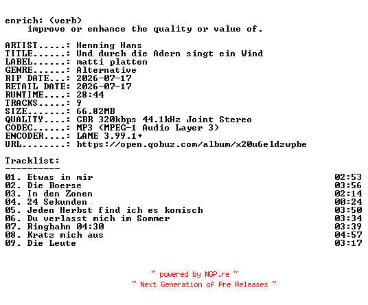 NFO for the release Henning_Hans-Und_durch_die_Adern_singt_ein_Wind-WEB-DE-2026-ENRiCH by ENRiCH