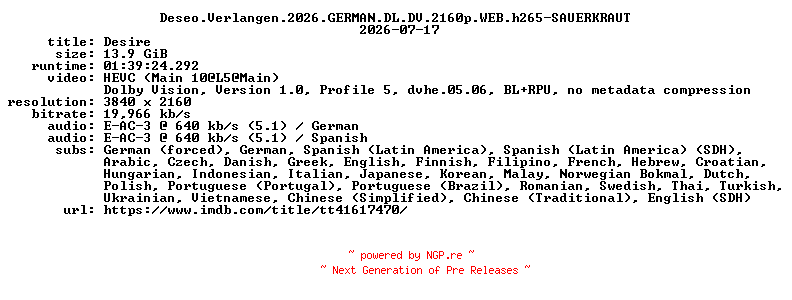 NFO for the release Deseo.Verlangen.2026.GERMAN.DL.DV.2160p.WEB.h265-SAUERKRAUT by SAUERKRAUT