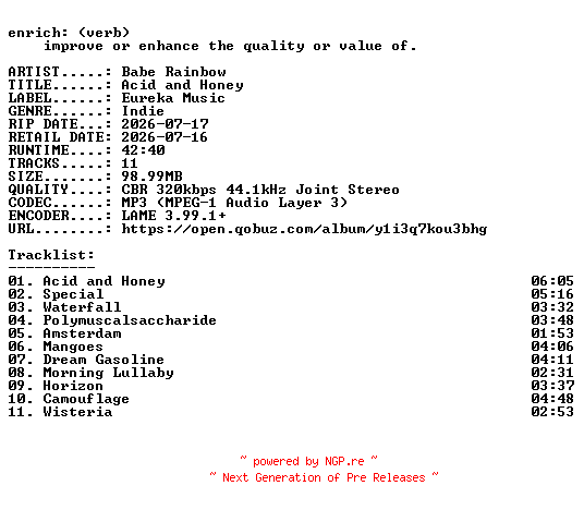 NFO for the release Babe_Rainbow-Acid_and_Honey-WEB-2026-ENRiCH by ENRiCH