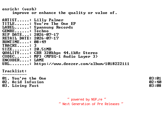 NFO for the release Lilly_Palmer-Youre_The_One_EP-WEB-2026-ENRiCH by ENRiCH