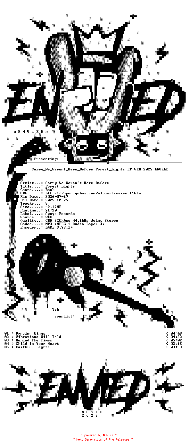 NFO for the release Sorry_We_Werent_Here_Before-Forest_Lights-EP-WEB-2025-ENViED by ENViED