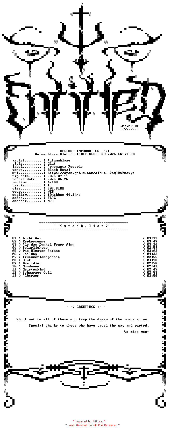 NFO for the release Autumnblaze-Glut-DE-16BIT-WEB-FLAC-2026-ENTiTLED by ENTiTLED
