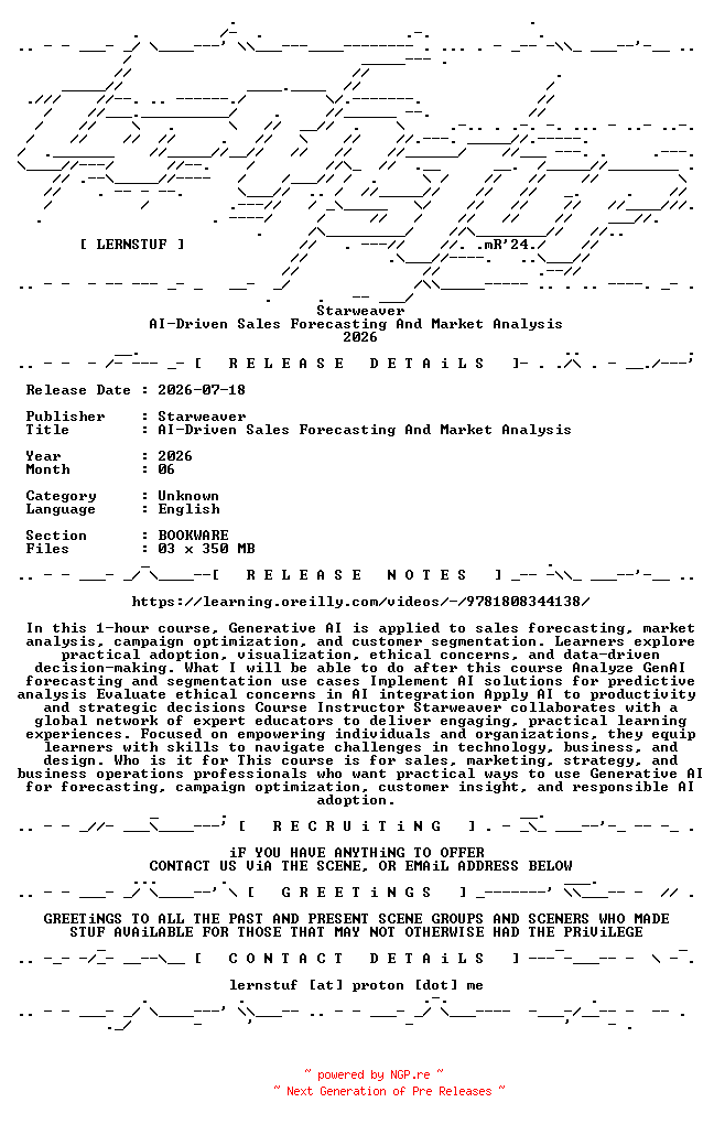 NFO for the release Starweaver.-.AI-Driven.Sales.Forecasting.And.Market.Analysis.2026.BOOKWARE-LERNSTUF by LERNSTUF