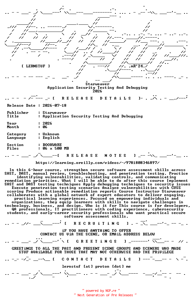 NFO for the release Starweaver.-.Application.Security.Testing.And.Debugging.2026.BOOKWARE-LERNSTUF by LERNSTUF
