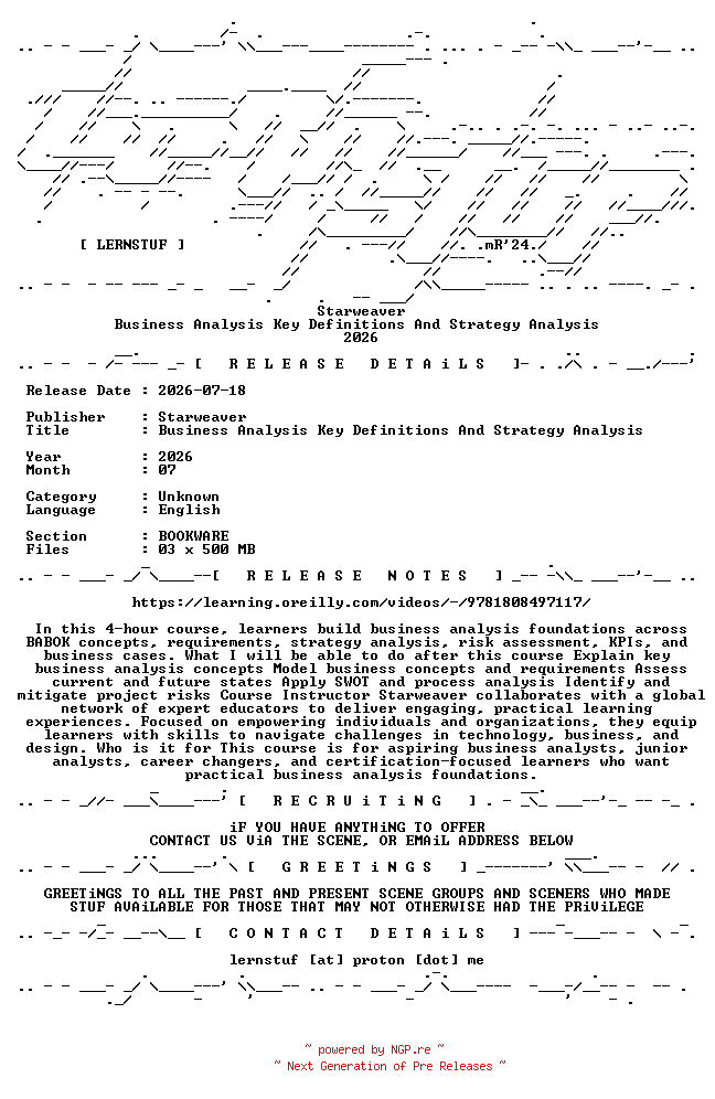 NFO for the release Starweaver.-.Business.Analysis.Key.Definitions.And.Strategy.Analysis.2026.BOOKWARE-LERNSTUF by LERNSTUF