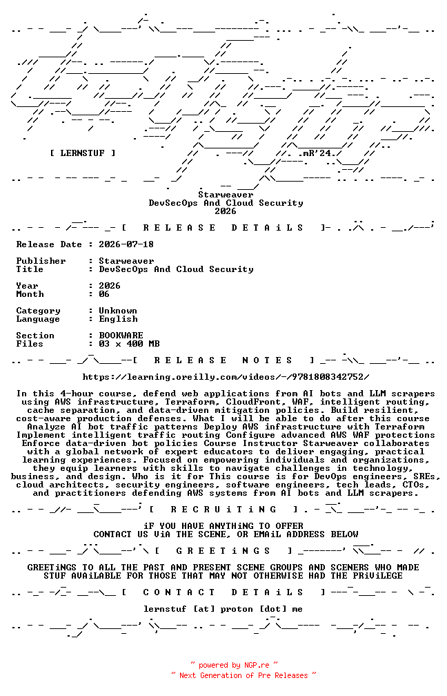 NFO for the release Starweaver.-.DevSecOps.And.Cloud.Security.2026.BOOKWARE-LERNSTUF by LERNSTUF