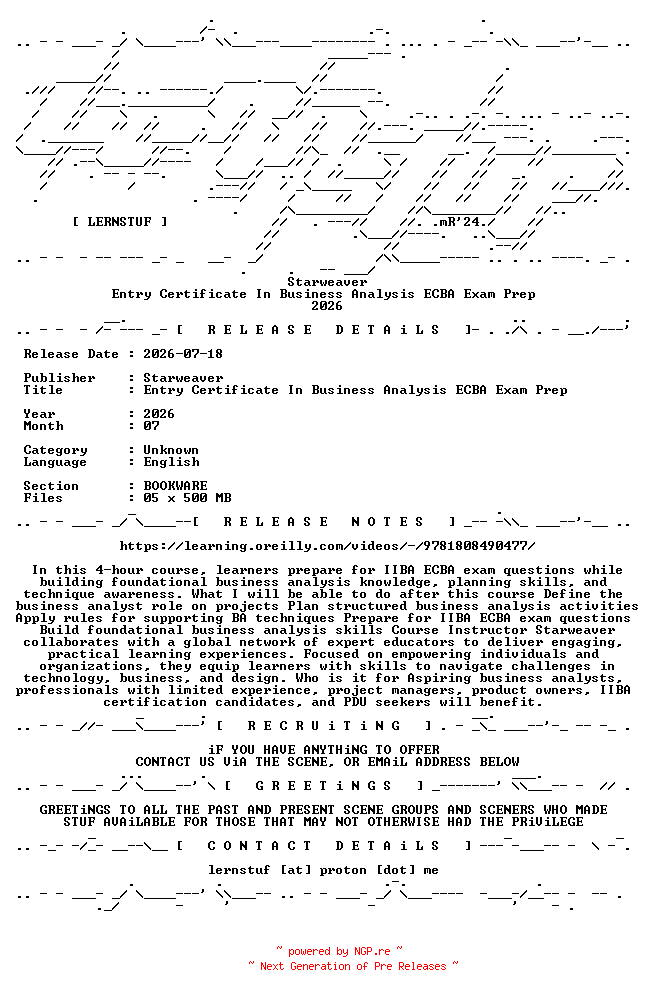 NFO for the release Starweaver.-.Entry.Certificate.In.Business.Analysis.ECBA.Exam.Prep.2026.BOOKWARE-LERNSTUF by LERNSTUF