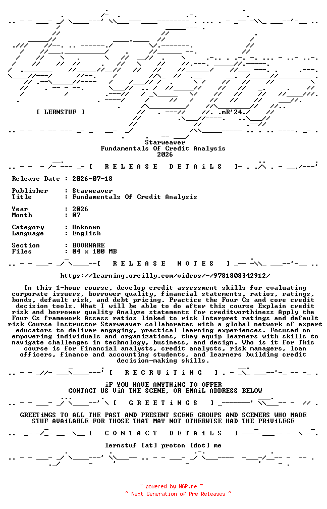 NFO for the release Starweaver.-.Fundamentals.Of.Credit.Analysis.2026.BOOKWARE-LERNSTUF by LERNSTUF