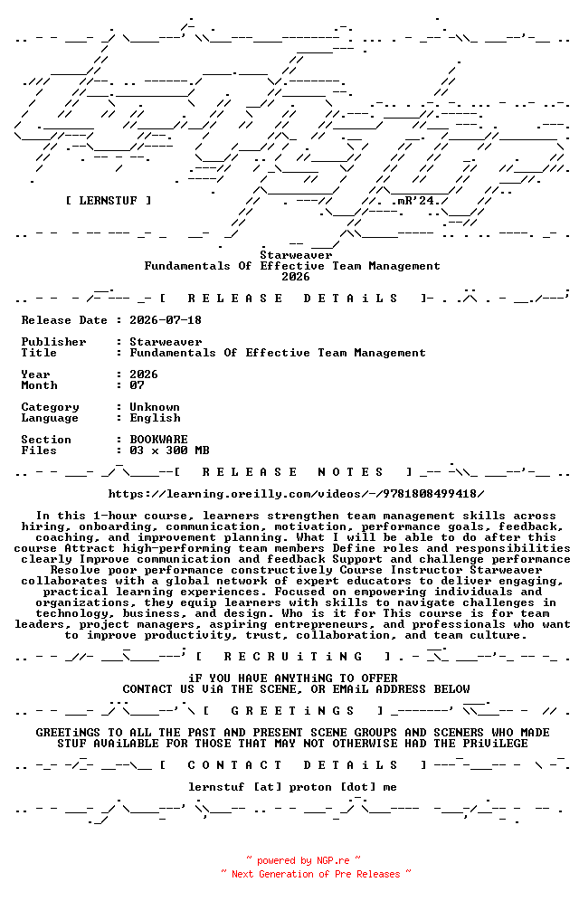 NFO for the release Starweaver.-.Fundamentals.Of.Effective.Team.Management.2026.BOOKWARE-LERNSTUF by LERNSTUF