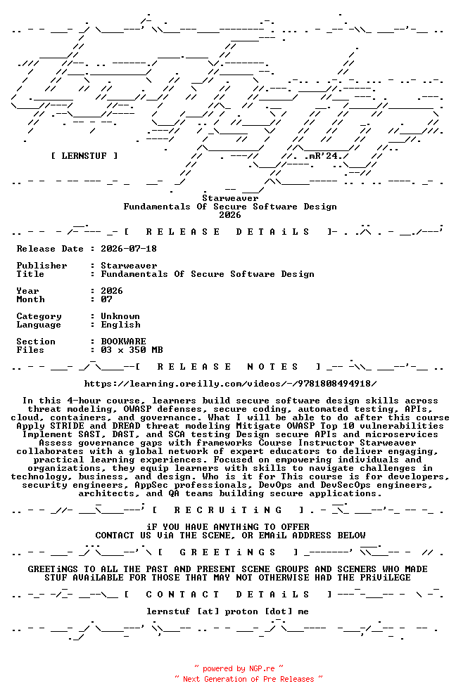 NFO for the release Starweaver.-.Fundamentals.Of.Secure.Software.Design.2026.BOOKWARE-LERNSTUF by LERNSTUF