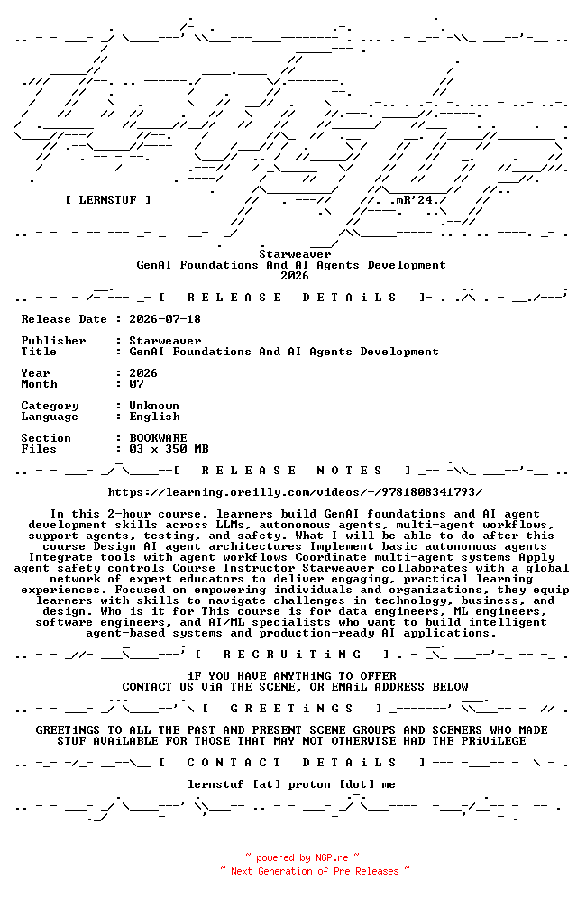 NFO for the release Starweaver.-.GenAI.Foundations.And.AI.Agents.Development.2026.BOOKWARE-LERNSTUF by LERNSTUF