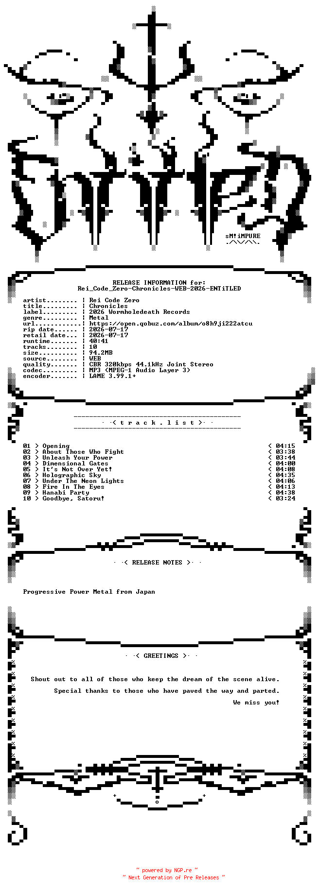 NFO for the release Rei_Code_Zero-Chronicles-WEB-2026-ENTiTLED by ENTiTLED