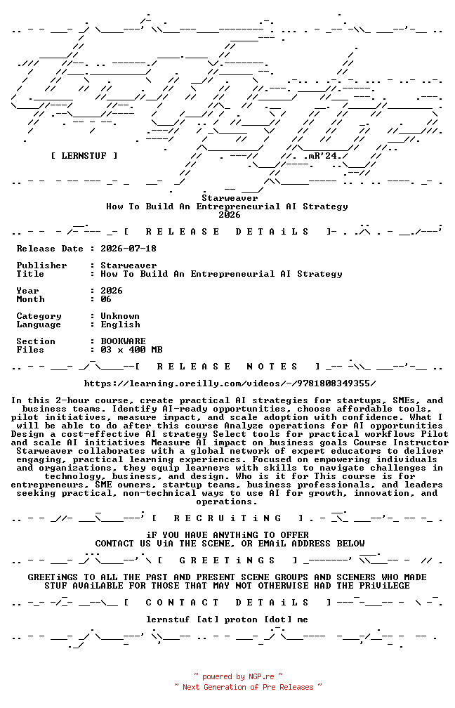 NFO for the release Starweaver.-.How.To.Build.An.Entrepreneurial.AI.Strategy.2026.BOOKWARE-LERNSTUF by LERNSTUF